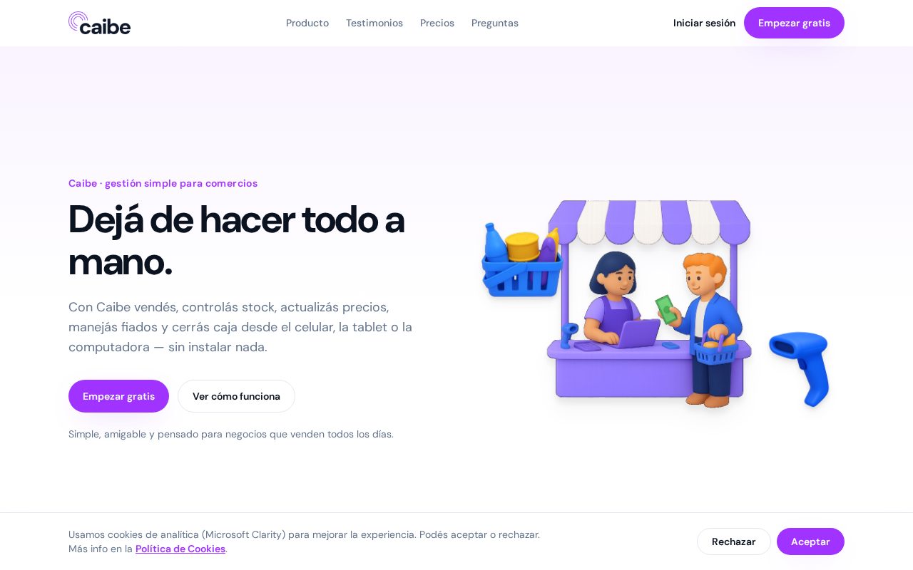 Panel de gestión de ventas y stock de Caibe.
